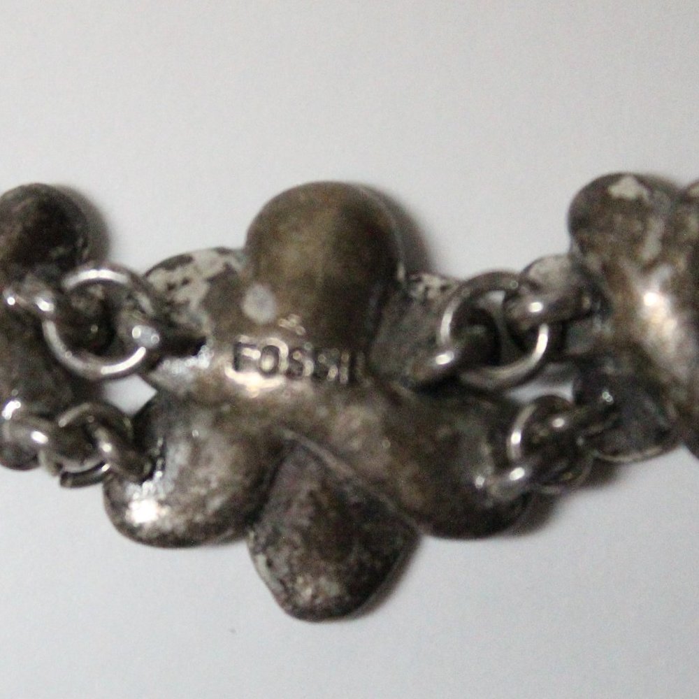 Marked Fossil 3 Flower Lobster Clasp Silvertone Fashion Chain Necklace - Picture 5 of 11